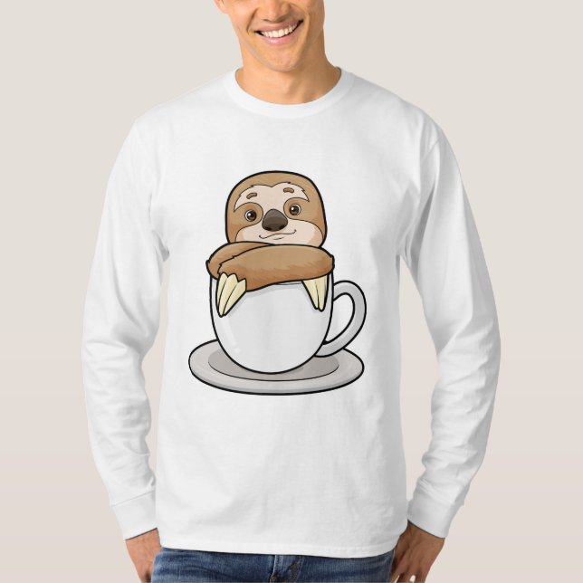 Sloth med Kopp i kaffe T Shirt (Framsida)