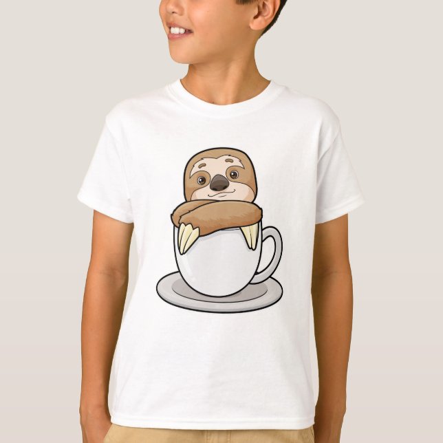 Sloth med Kopp i kaffe T Shirt (Framsida)
