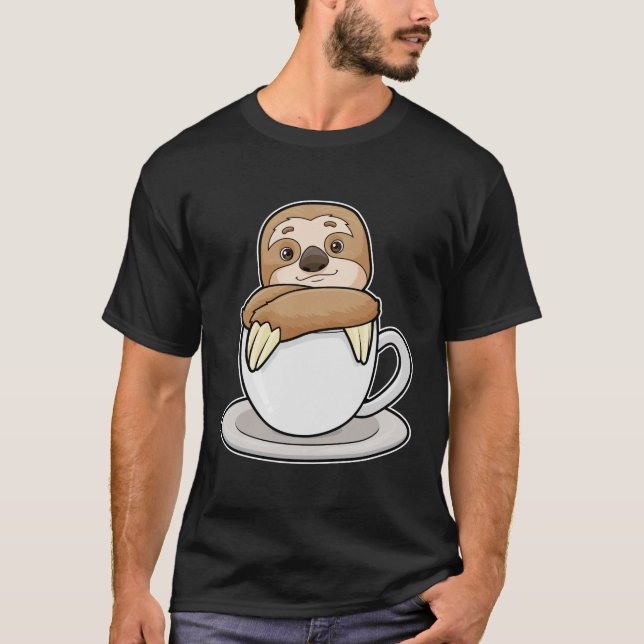 Sloth med Kopp i kaffe T Shirt (Framsida)