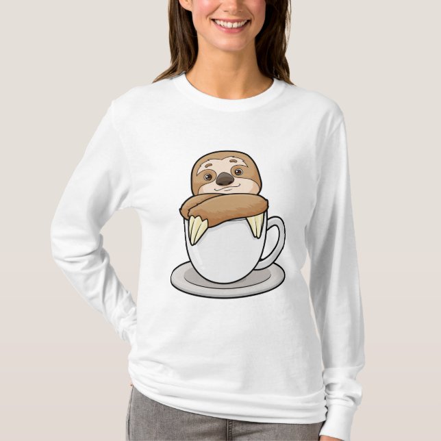 Sloth med Kopp i kaffe T Shirt (Framsida)