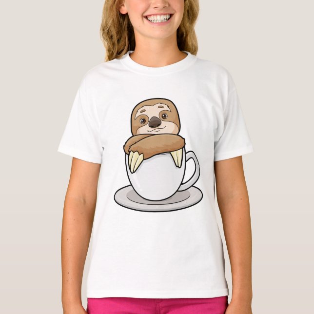 Sloth med Kopp i kaffe T Shirt (Framsida)