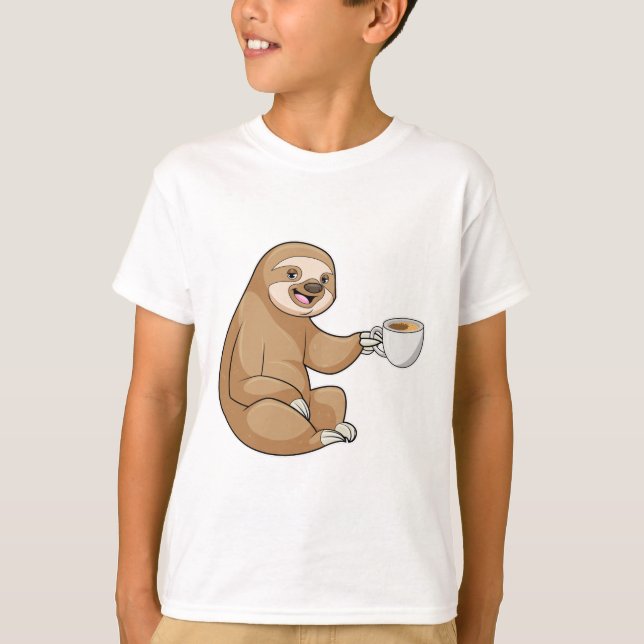 Sloth med Kopp i kaffe T Shirt (Framsida)