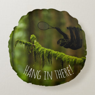 Sloth med Tennis Racquet i regnskogen Rund Kudde