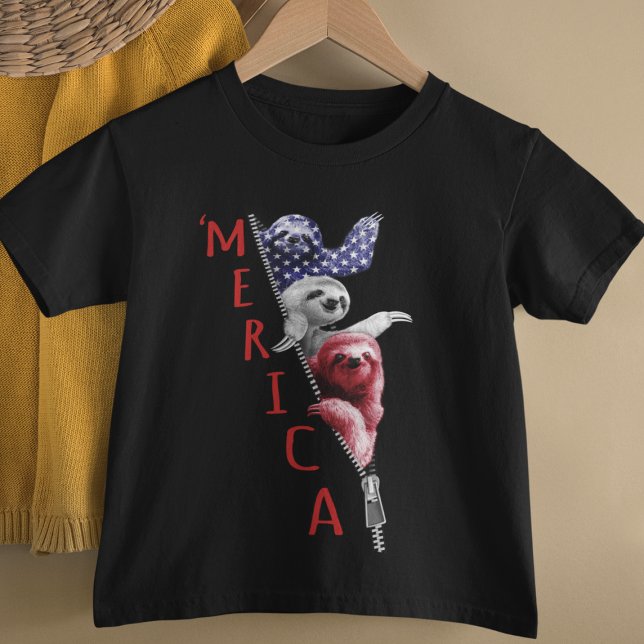 Sloth Merica Sloth in Zipper Graphic American Flag T Shirt (Skapare uppladdad)
