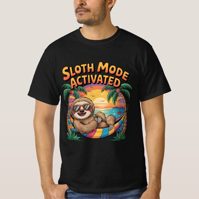 Sloth Mode Activated-Funny Lazy Vibes Beach T Shirt (Framsida)