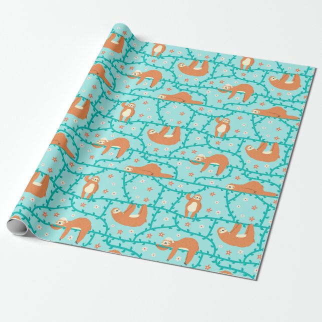 Sloth Mönster Wrapping Papper Presentpapper (Utrullad)