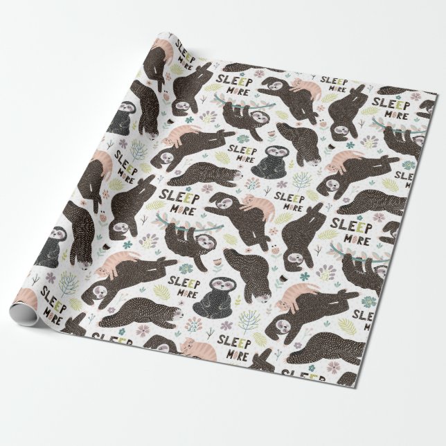 Sloth Mönster Wrapping Papper Presentpapper (Utrullad)