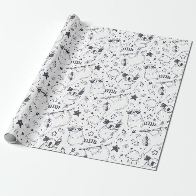 Sloth Mönster Wrapping Papper Presentpapper (Utrullad)