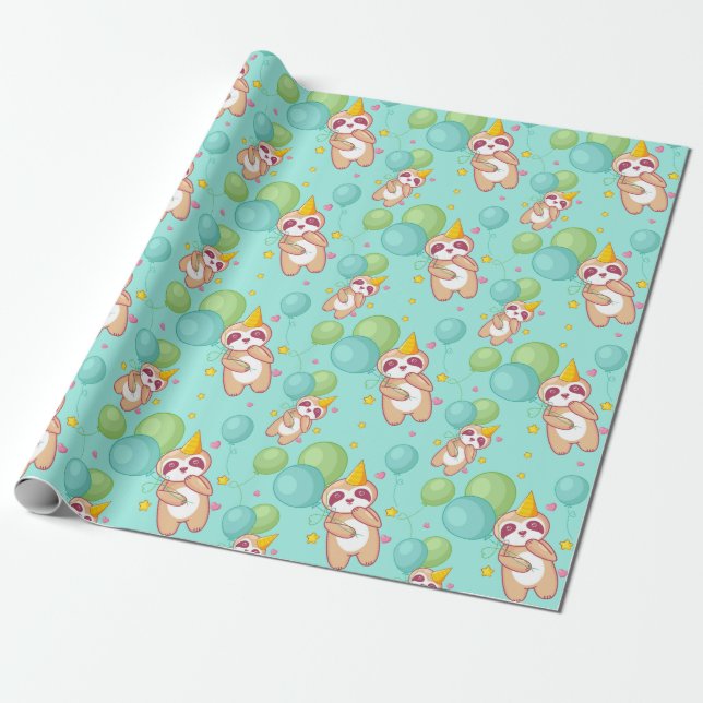 Sloth Mönster Wrapping Papper Presentpapper (Utrullad)