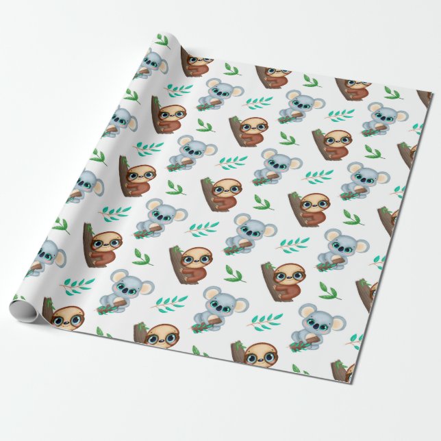 Sloth Mönster Wrapping Papper Presentpapper (Utrullad)