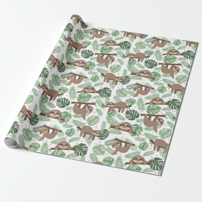 Sloth Mönster Wrapping Papper Presentpapper (Utrullad)