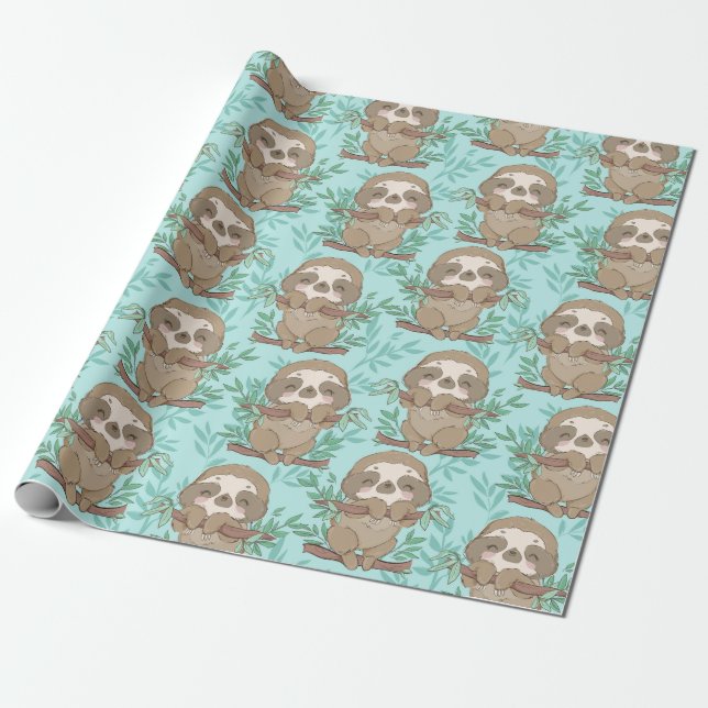 Sloth Mönster Wrapping Papper Presentpapper (Utrullad)
