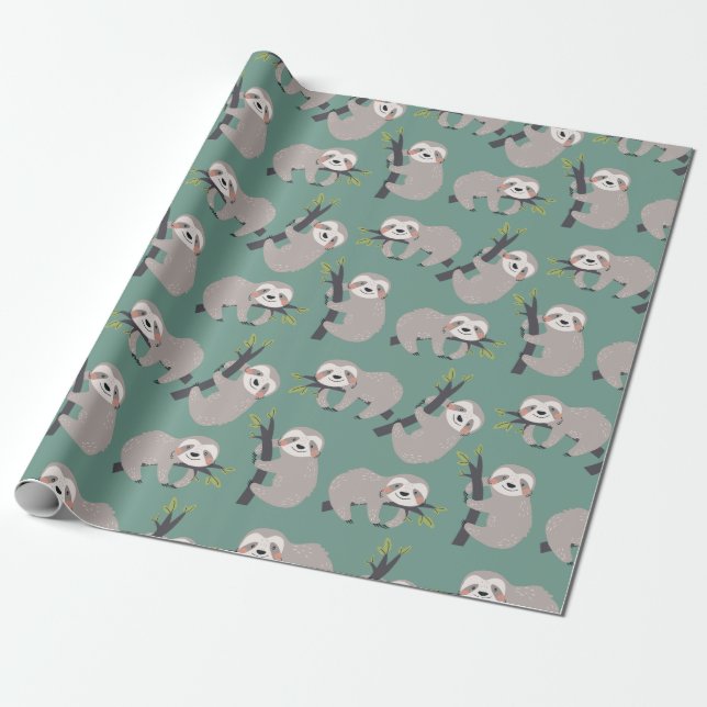 Sloth Mönster Wrapping Papper Presentpapper (Utrullad)