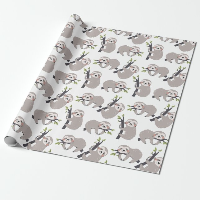 Sloth Mönster Wrapping Papper Presentpapper (Utrullad)