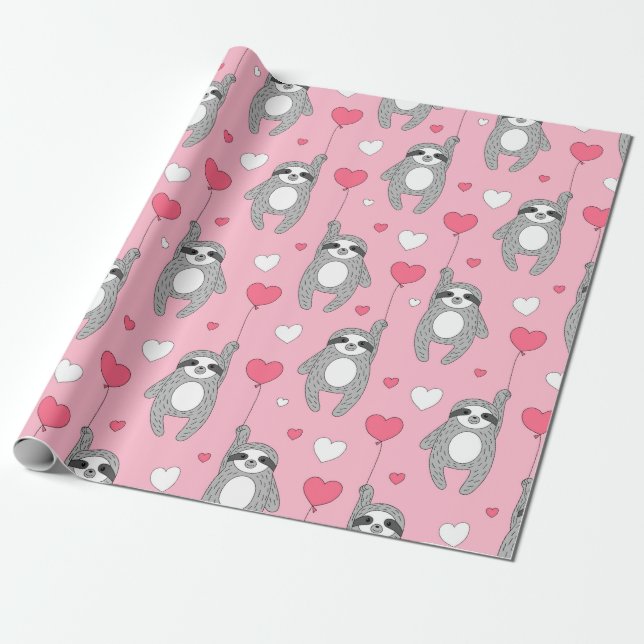Sloth Mönster Wrapping Papper Presentpapper (Utrullad)