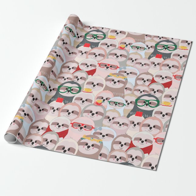 Sloth Mönster Wrapping Papper Presentpapper (Utrullad)