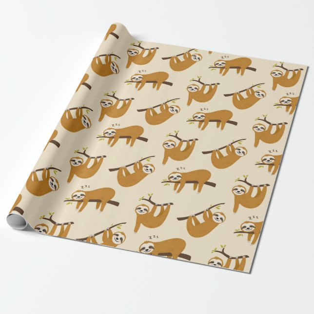 Sloth Mönster Wrapping Papper Presentpapper (Utrullad)