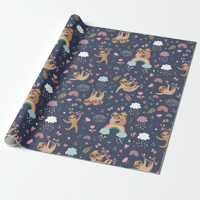 Sloth Mönster Wrapping Papper Presentpapper (Utrullad)