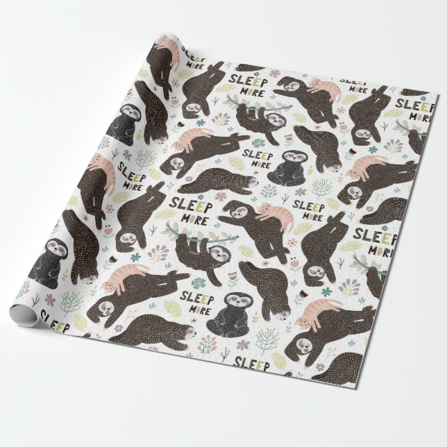 Sloth Mönster Wrapping Papper Presentpapper (Utrullad)