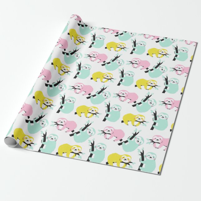 Sloth Mönster Wrapping Papper Presentpapper (Utrullad)