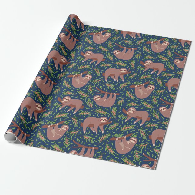Sloth Mönster Wrapping Papper Presentpapper (Utrullad)
