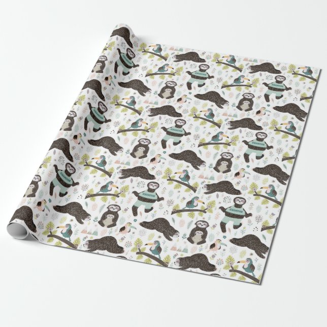 Sloth Mönster Wrapping Papper Presentpapper (Utrullad)