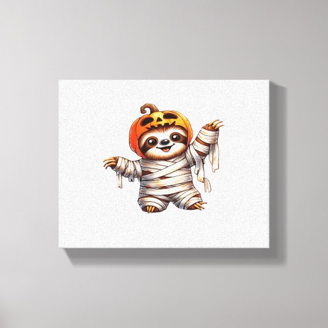 Sloth Mummy Halloween Classic T-Shirt Canvastryck (Framsida)