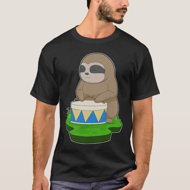 Sloth Musician Drum Music T Shirt (Framsida)