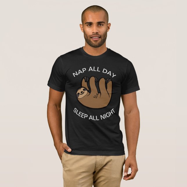 Sloth Nap hela Dag Sov hela natten T Shirt (Hel framsida)