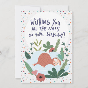 Sloth Nap Lazy Birthday - Polka Theme Kort