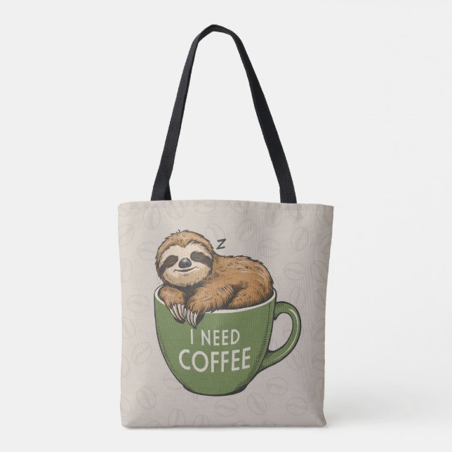 Sloth Need Coffee Tote Tygkasse (Baksida)
