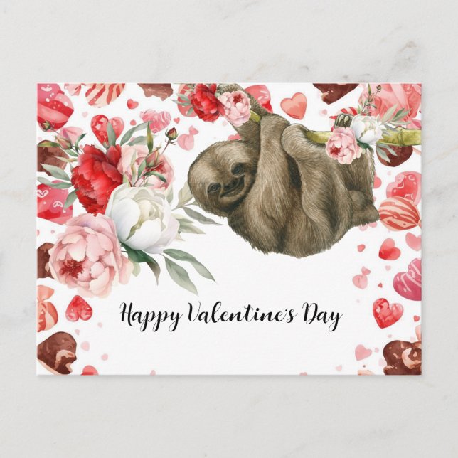 Sloth on Valentine's Day  Helg Vykort (Framsida)