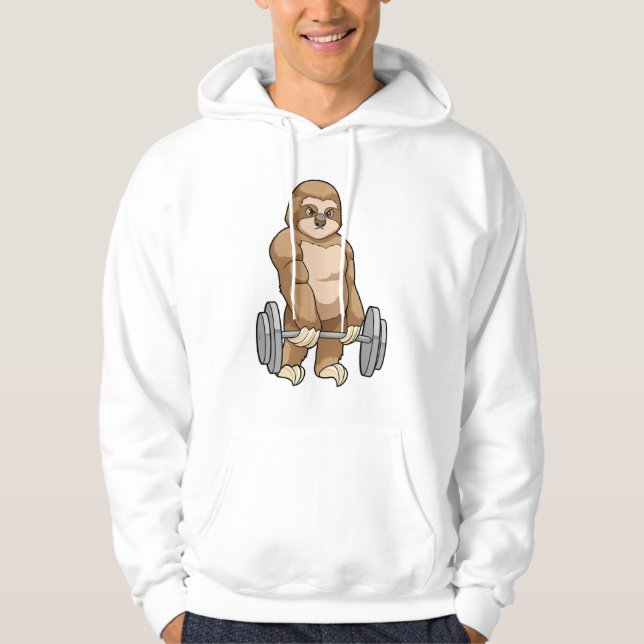 Sloth på Bodybuilding med Barbell Hoodie (Framsida)