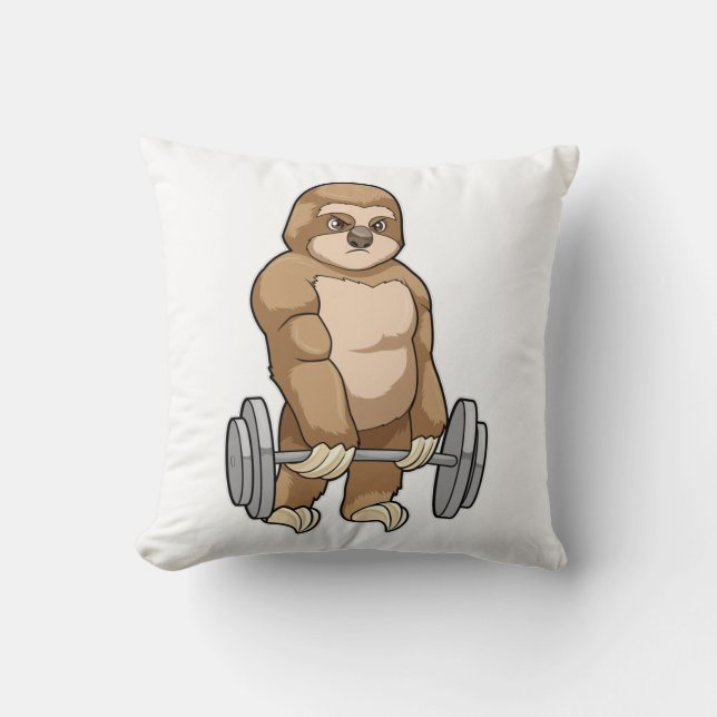 Sloth på Bodybuilding med Barbell Kudde (Framsida)