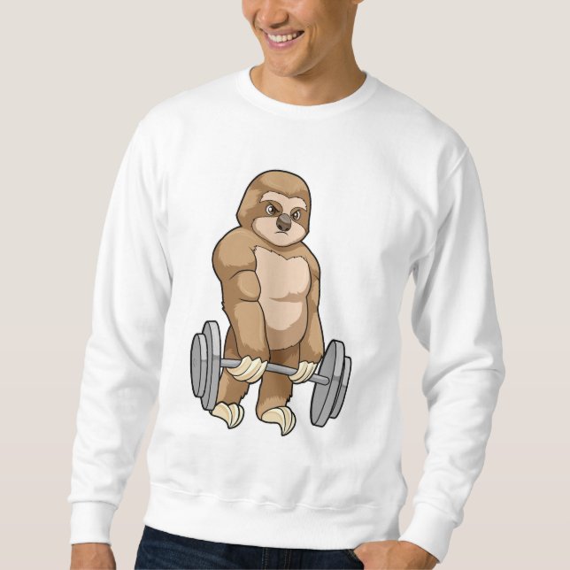 Sloth på Bodybuilding med Barbell Lång Ärmad Tröja (Framsida)