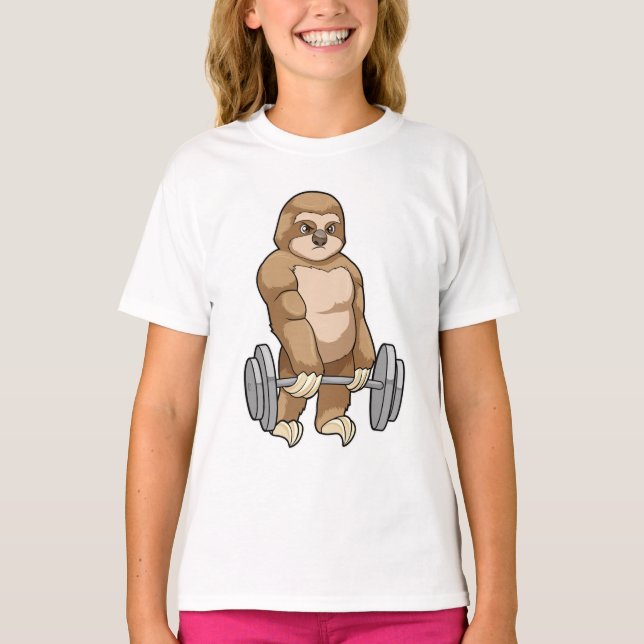 Sloth på Bodybuilding med Barbell T Shirt (Framsida)