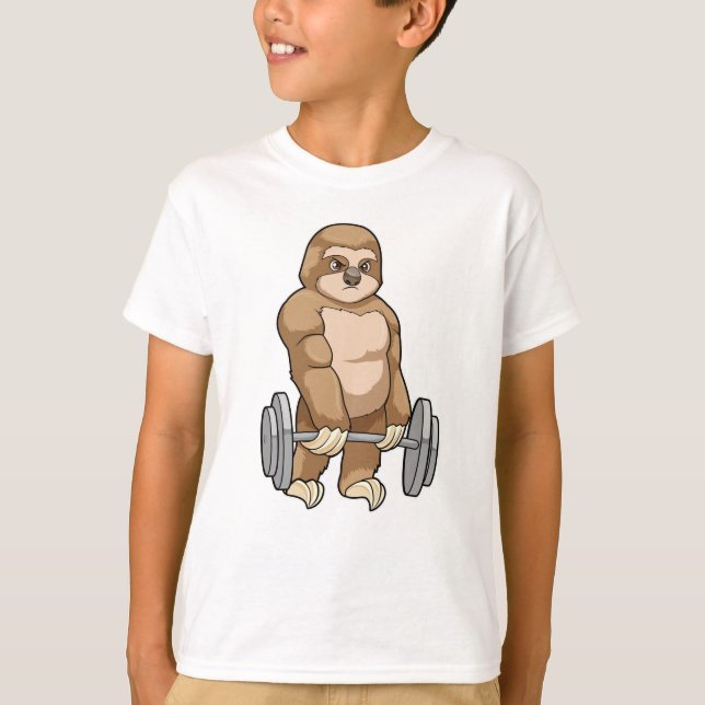 Sloth på Bodybuilding med Barbell T Shirt (Framsida)