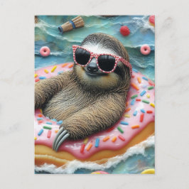 Sloth på en Donut Flyter Vykort