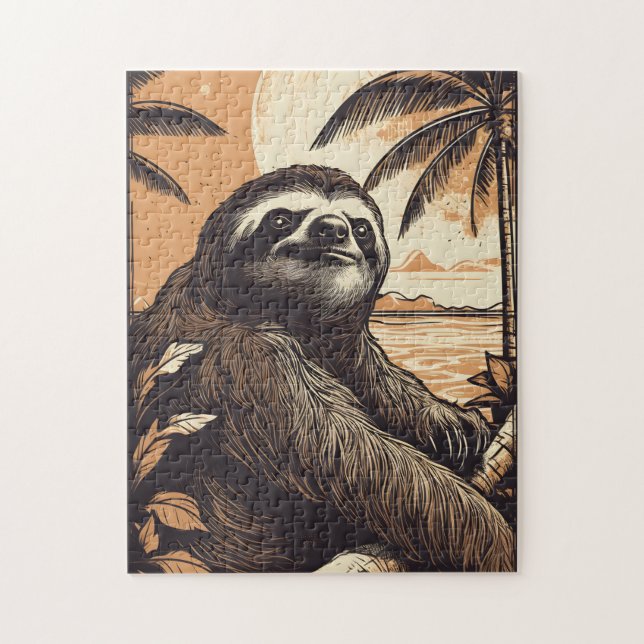 Sloth på en tropisk strand pussel (Vertikal)