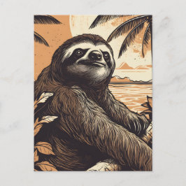Sloth på en tropisk strand vykort