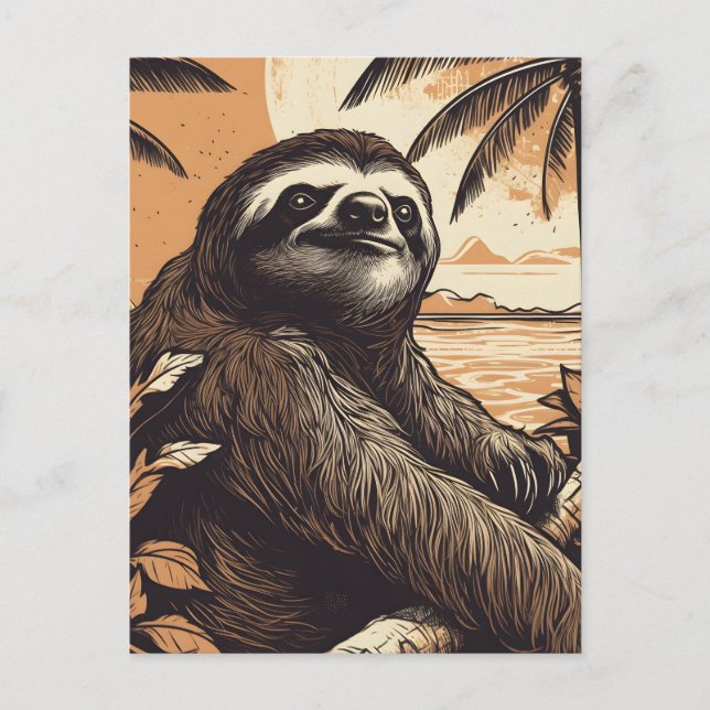 Sloth på en tropisk strand vykort (Framsida)