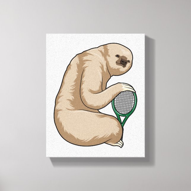 Sloth på Tennis med tennis racket Canvastryck (Framsida)