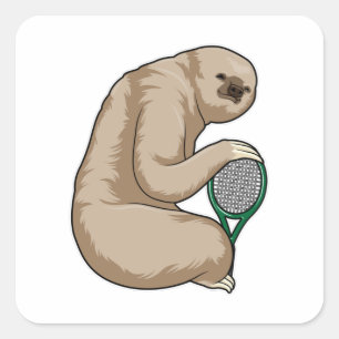 Sloth på Tennis med tennis racket Fyrkantigt Klistermärke