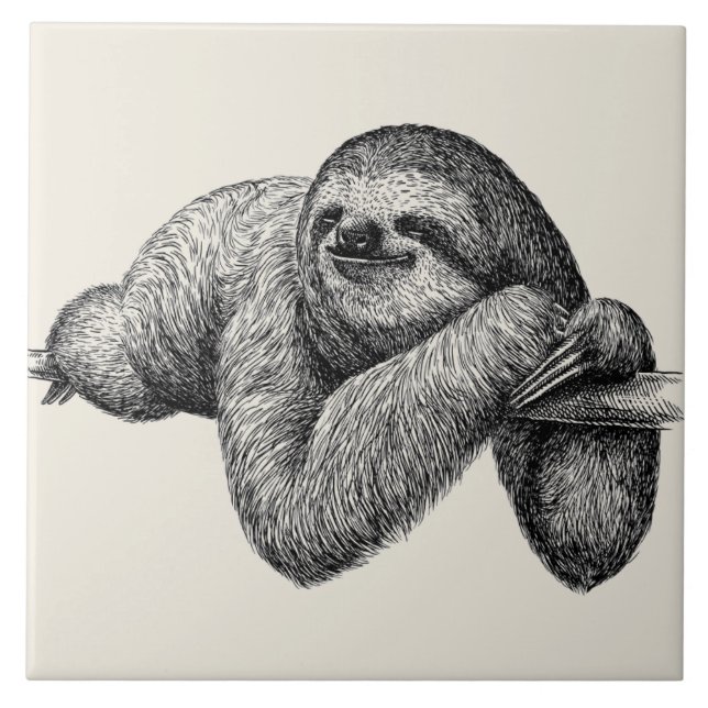 Sloth på träd kakelplatta (Framsidan)