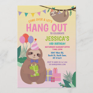Sloth Party Birthday Cute Roligt Rosa Animals Inbjudningar