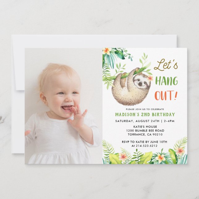 Sloth Party | Hanging Sloth Girl Birthday Photo Inbjudningar (Framsida)