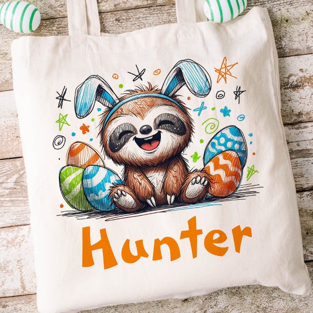 Sloth Påsk Kids Namn Boys Bunny Tygkasse (Boys Easter Tote)