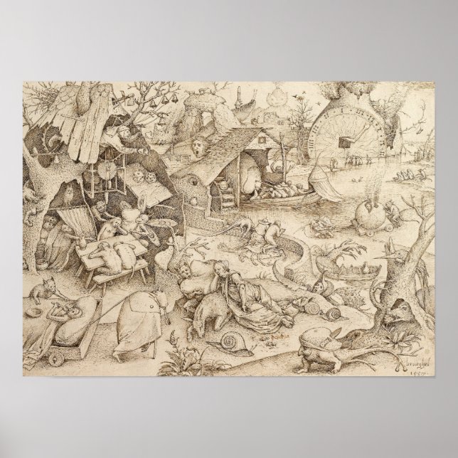 Sloth Pieter Bruegel Teckning Poster (Framsidan)