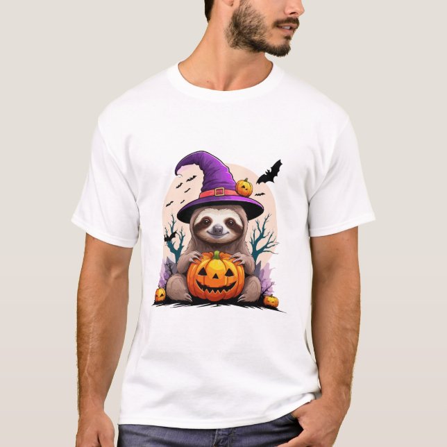 Sloth Pink Hat Halloween T Shirt (Framsida)