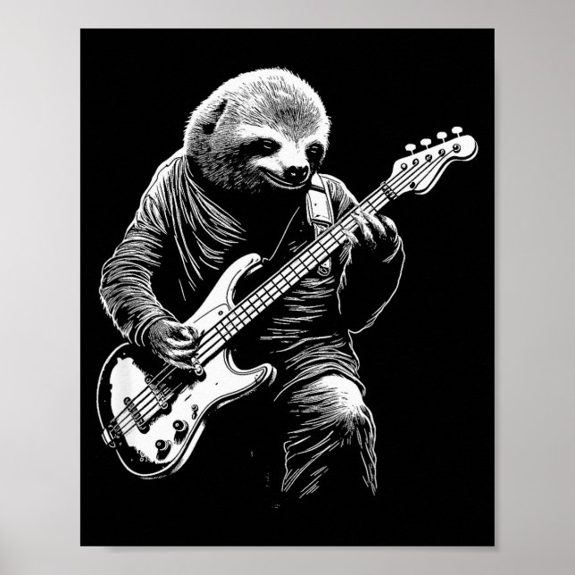 Sloth Playing B Guitar Funny B Player Bist Sloth  Poster (Framsidan)